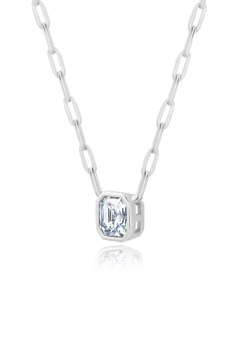 Asscher Cubic Zirconia Bezel Necklace, Alternate, color, PLATINUM