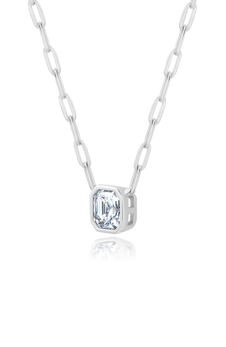 Crislu Asscher Cubic Zirconia Bezel Necklace, Alternate, color, Platinum