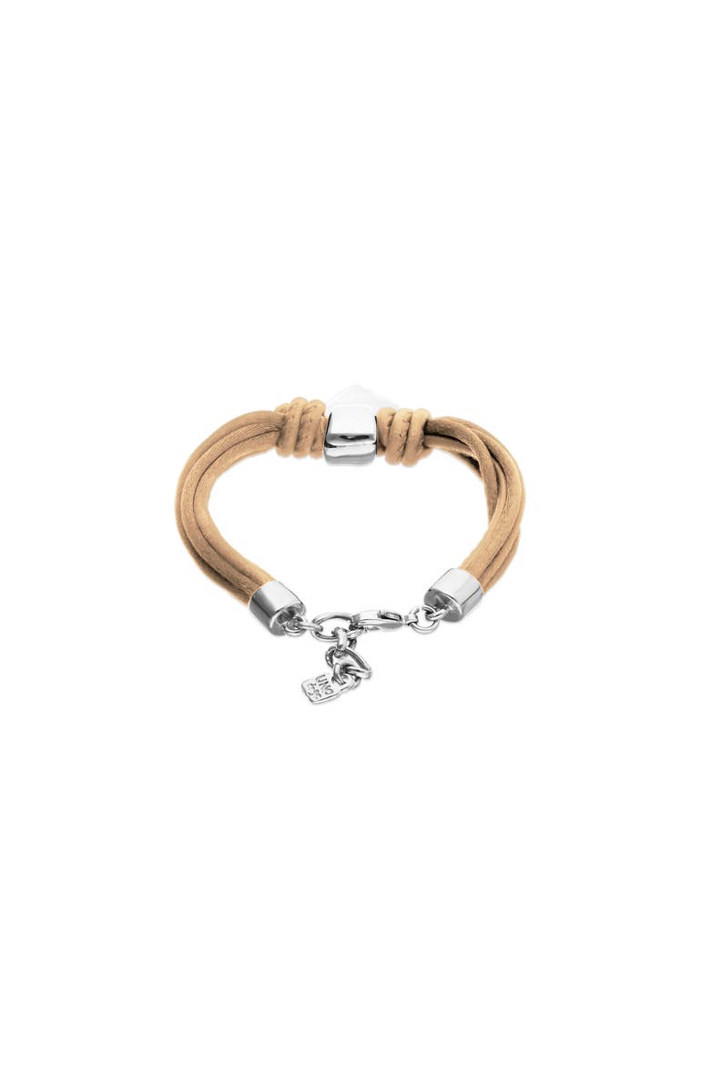 Silk-Effect Thread Blend Bracelet with Beige Leather and Silver Heart Detail, Alternate, color, Silver