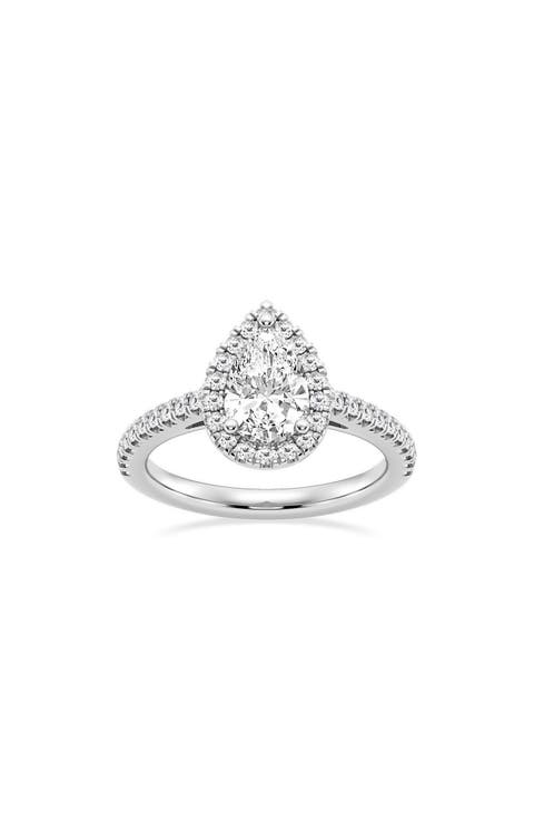Pear Cut Lab Created Diamond Halo Pavé Ring - 1.3 ctw.