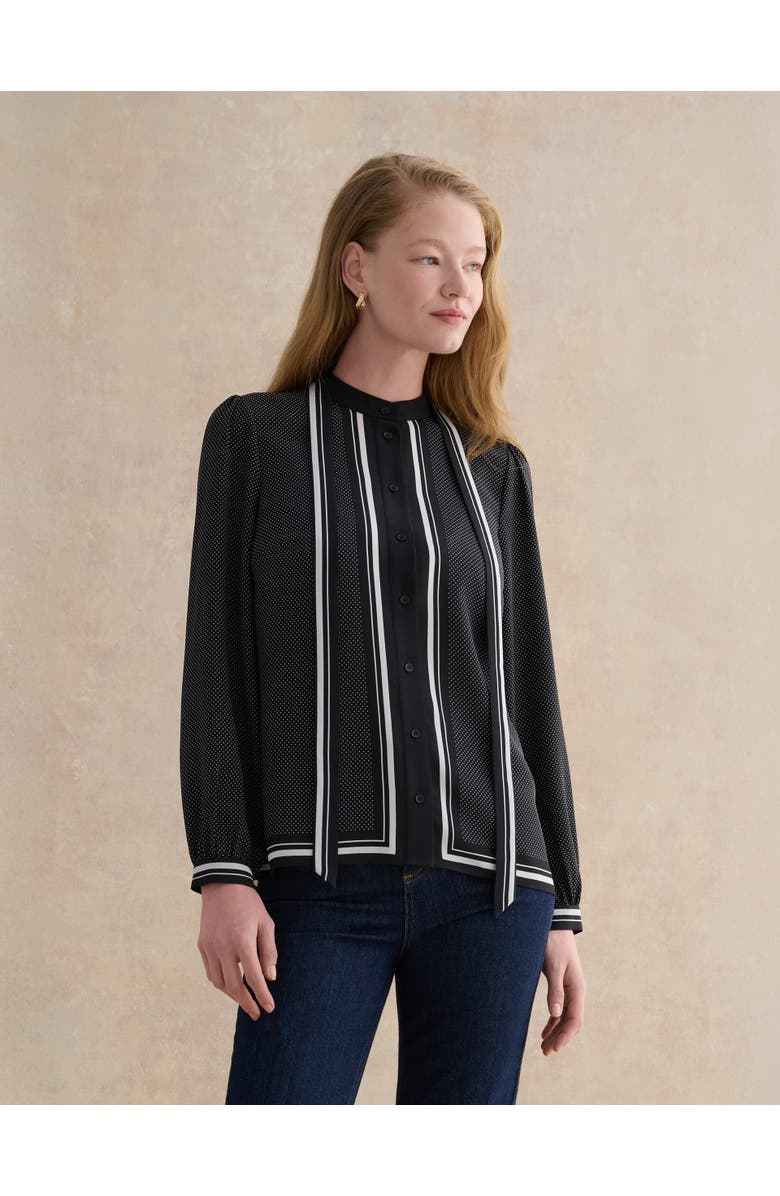 HOBBS LONDON Valerie Tie-Neck Blouse, Main, color, Navy Ivory