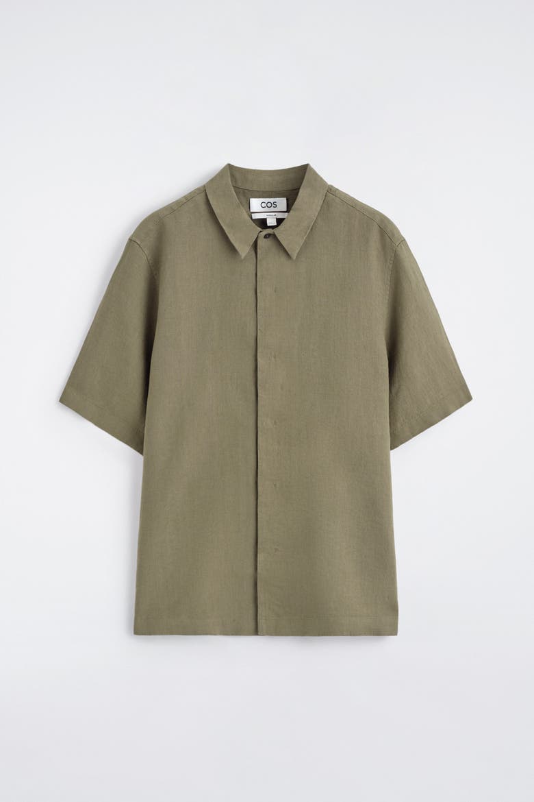 Linen Short-sleeved Shirt, Alternate, color, KHAKI