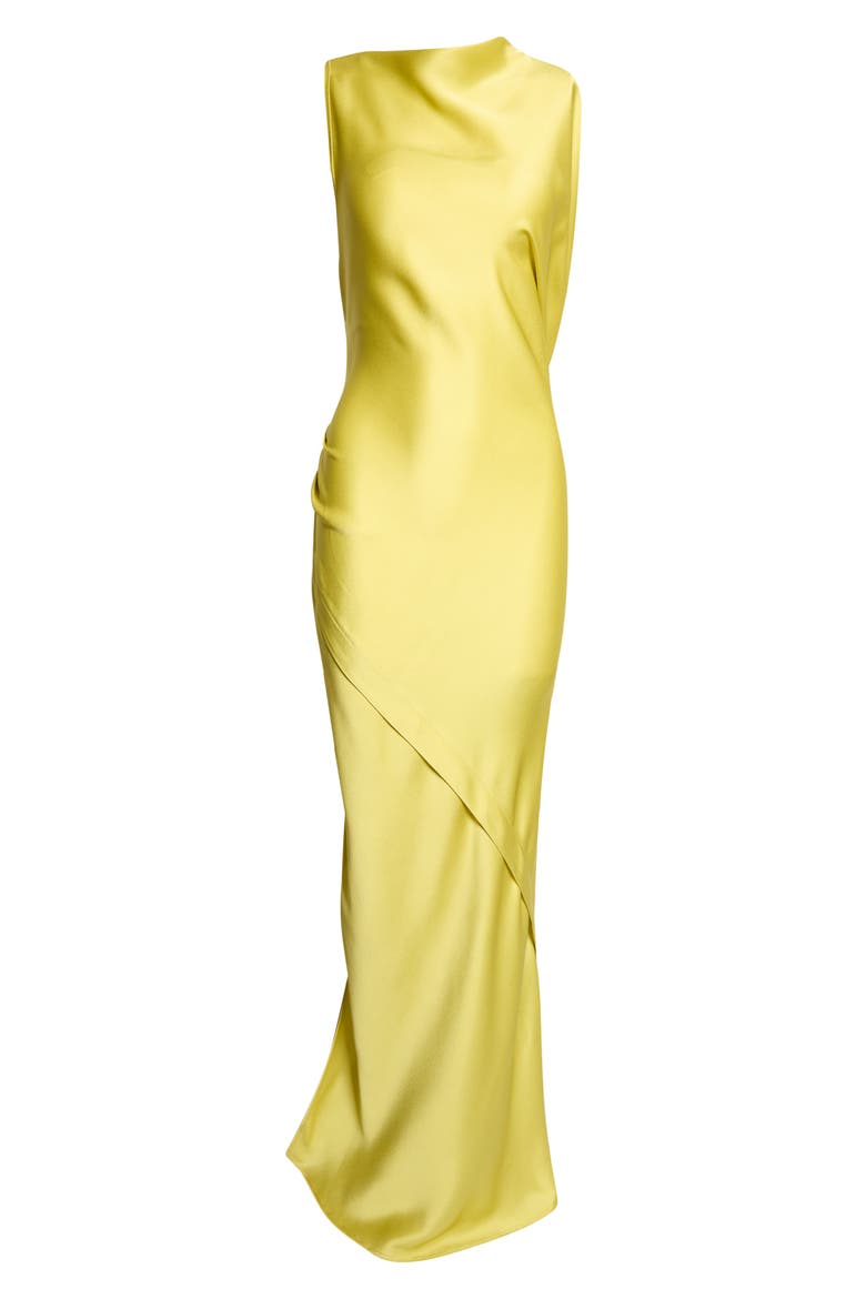Kyra Sleeveless Draped Satin Gown, Alternate, color, CHARTREUSE
