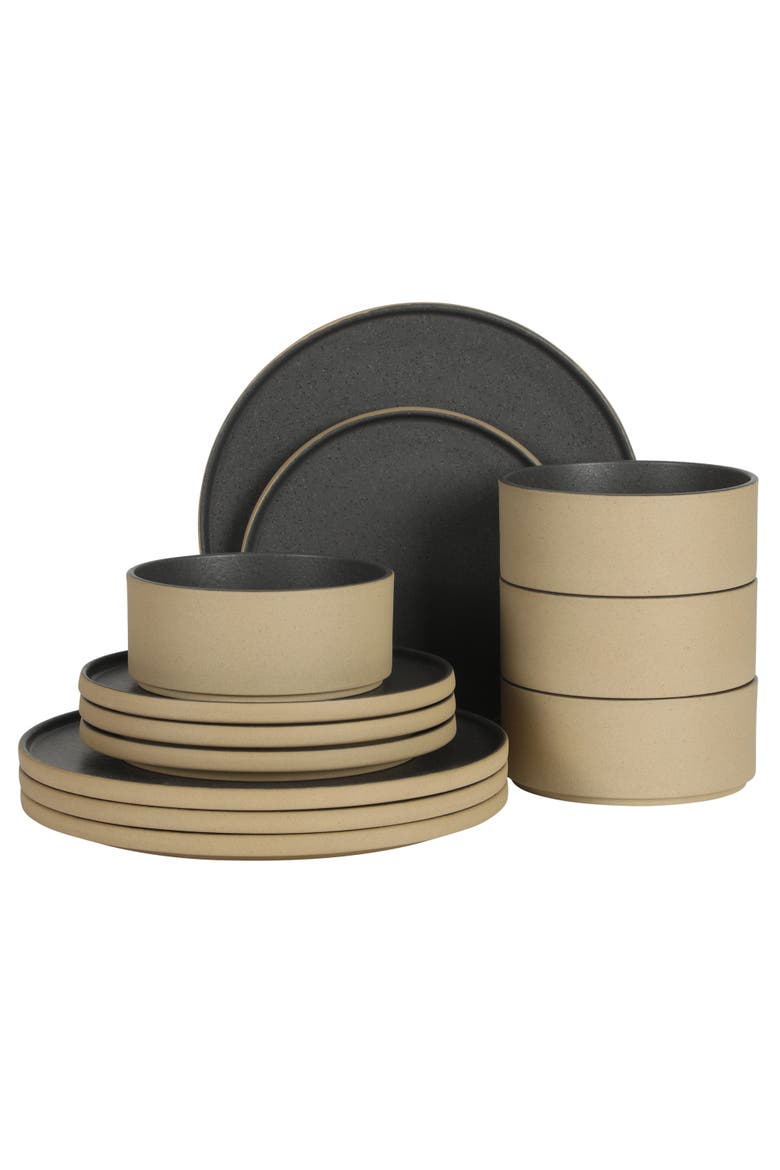 Villa Amadora 12-Piece Stoneware Dinnerware Set, Service for 4, Main, color, Black