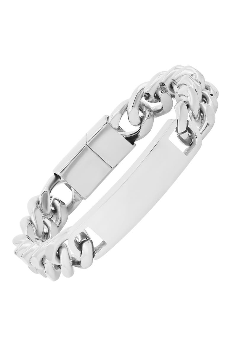 HMY JEWELRY Stainless Steel Cuban Link Chain ID Bracelet, Alternate, color, METALLIC