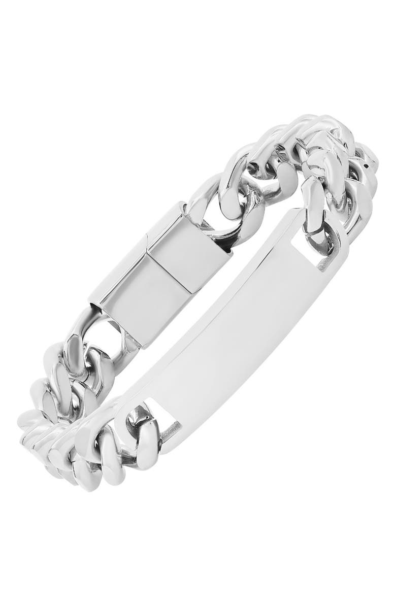 STEELTIME HMY JEWELRY Stainless Steel Cuban Link Chain ID Bracelet, Alternate, color, Metallic