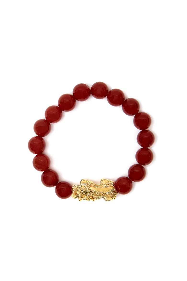 18K Yellow Gold Dragon Charm Red Agate Beaded Charm Bracelet, Alternate, color, Yellow Gold