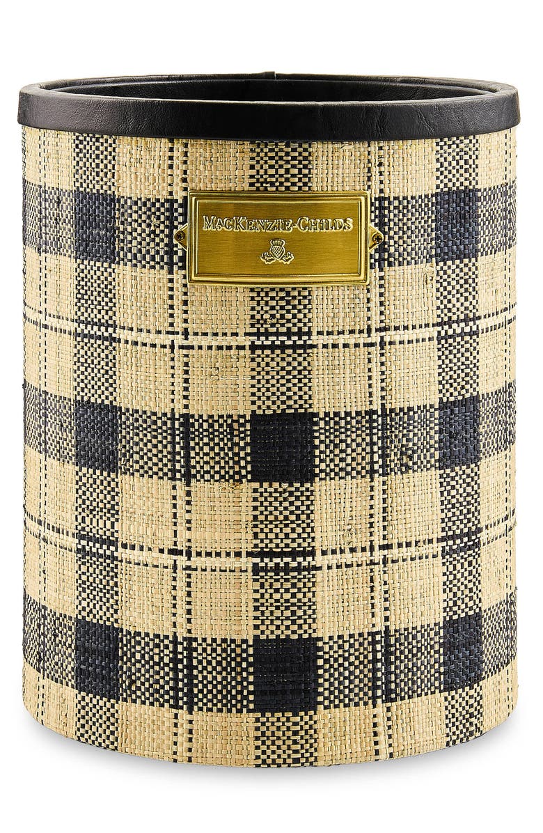 MACKENZIE CHILDS Mad for Plaid Waste Bin, Main, color, Beige