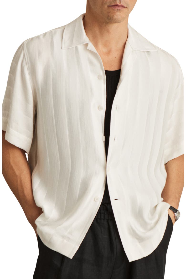 Melba Jacqurd Stripe Camp Shirt, Main, color, WHITE