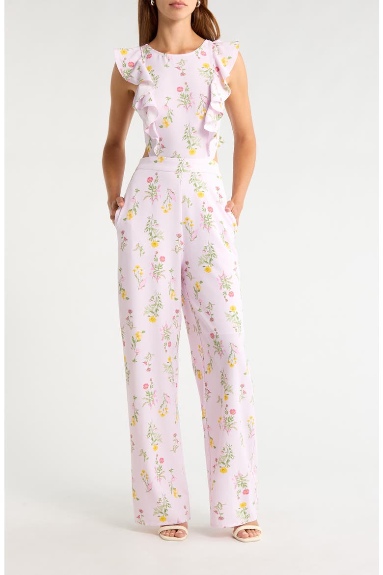 Margote Floral Print Ruffle Jumpsuit, Main, color, BLUSH-PINK