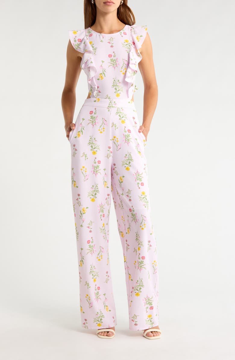 SUGARLIPS Margote Floral Print Ruffle Jumpsuit, Main, color, Blush-Pink