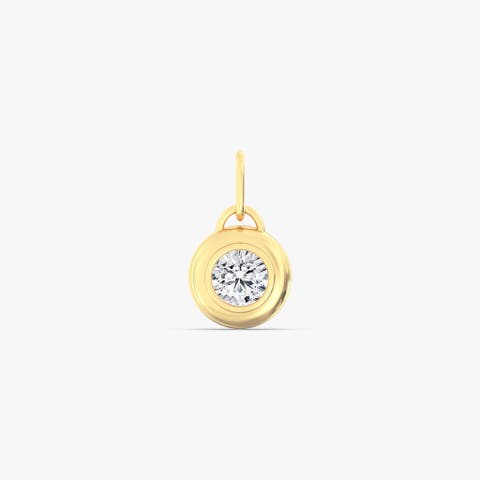 Golden Domed Round Lab Diamond Charm in 14K