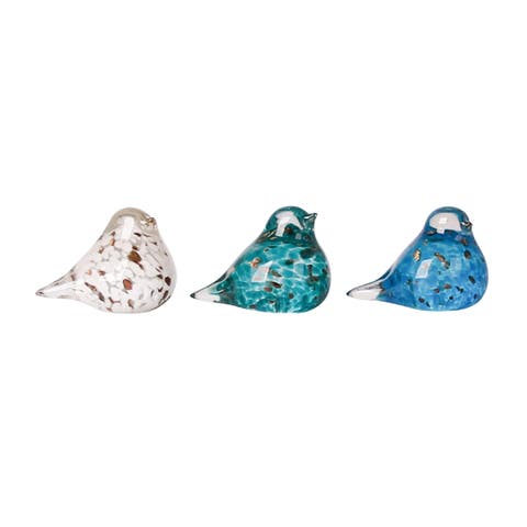Glass Mini Blue Hue Bird Figurine Set of 3