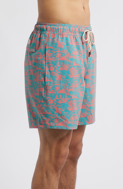 Fair Harbor The Bayberry Palm Print Swim Trunks In Stamped Palms