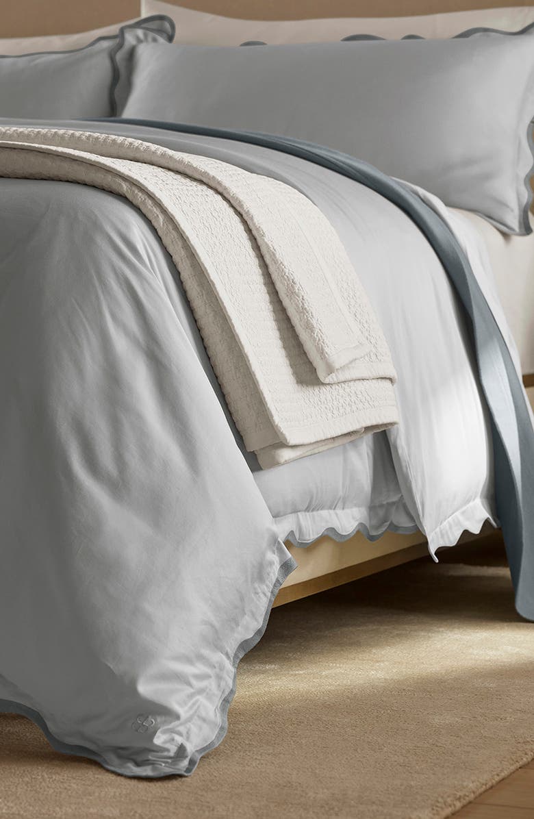 Boll & Branch Signature Curved Edge Duvet Cover & Shams Set, Alternate, color, Sky/ Shore