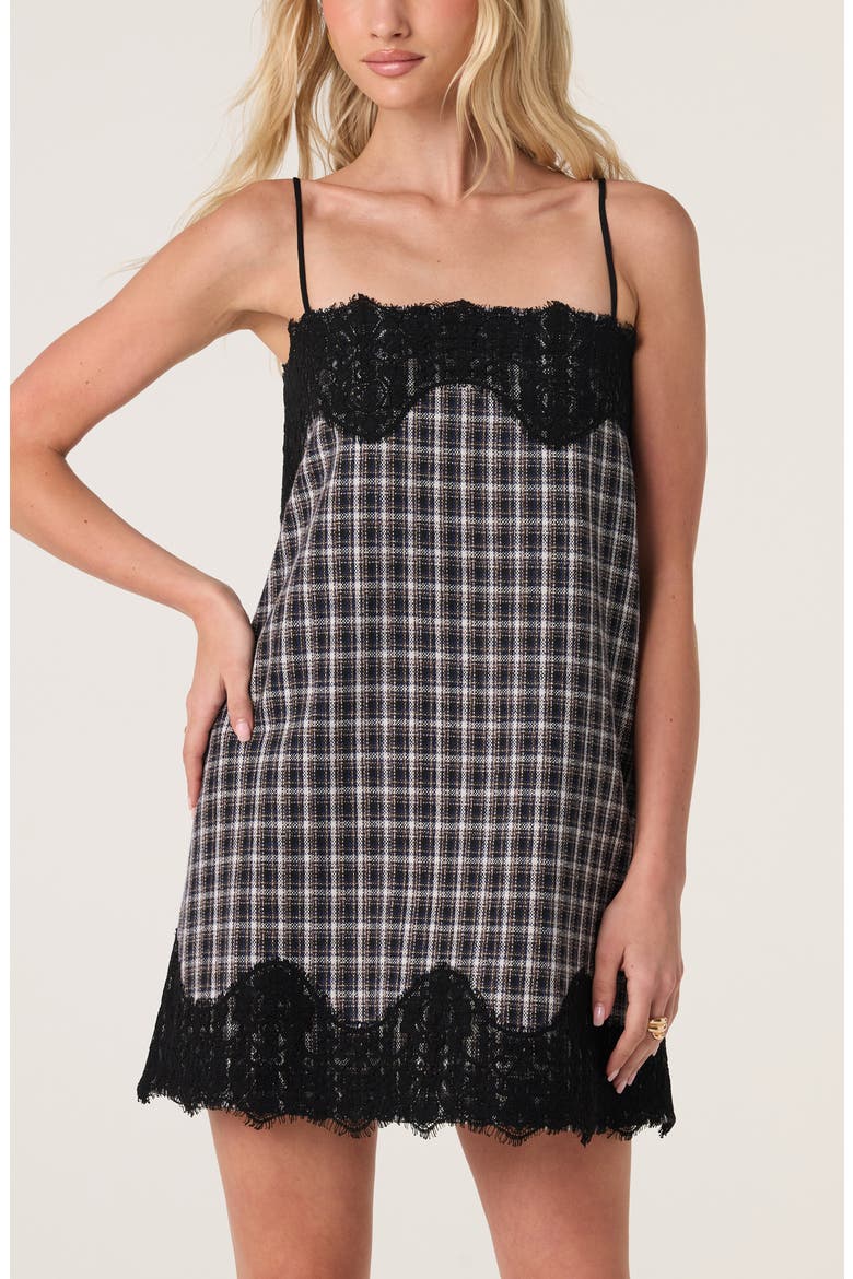 Aitana Lace Trim Plaid Slipdress, Alternate, color, BLACK BLUE PLAID