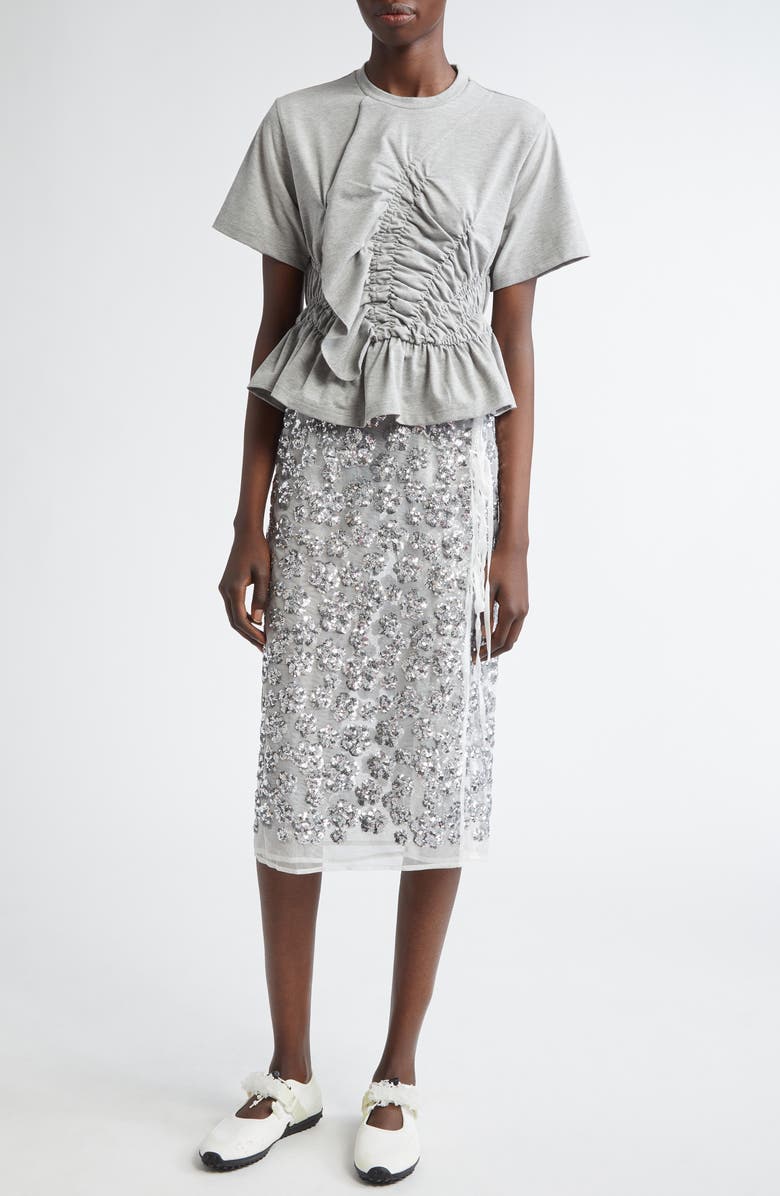 Cecilie Bahnsen Ace Smocked Jersey Peplum Top, Alternate, color, Grey Melange