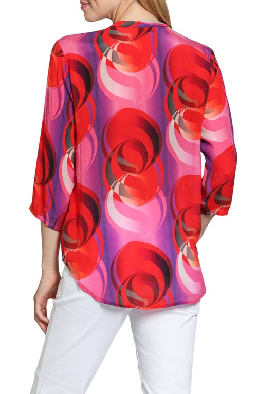 Apny Mixed Stripe Mandarin Collar Button-up Shirt In Purple Multi