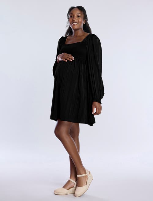 Motherhood Maternity Smocked Babydoll Long Sleeve Mini Dress In Core Black