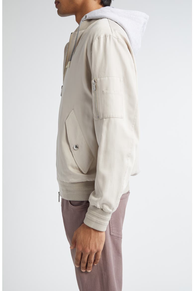 Silk Hoodie Bomber Jacket, Alternate, color, SAND AND LT GREY