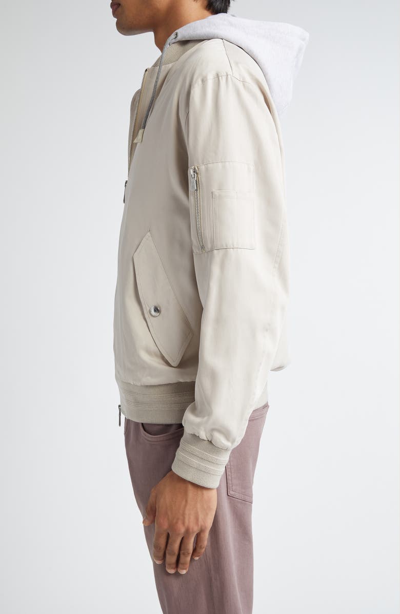 Eleventy Silk Hoodie Bomber Jacket, Alternate, color, Sand And Lt Grey