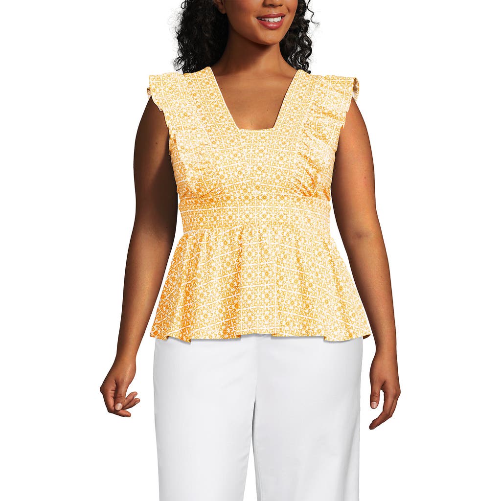 LANDS' END LANDS' END PLUS SIZE LIGHTWEIGHT JERSEY RUFFLE PEPLUM TOP