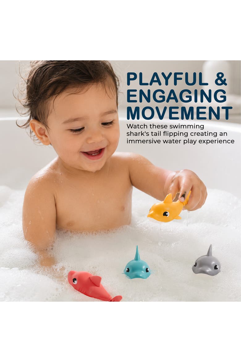 12pc Floating Shark Bath Toys for Toddlers Colorful Wind Up Swimming Sharks Interactive and Battery Free Water Play, Alternate, color, Multicolor