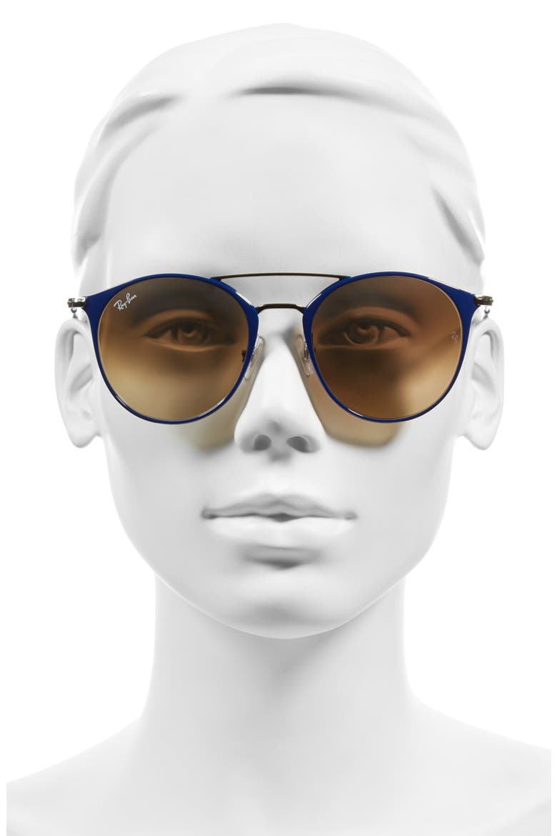 Highstreet 52mm Round Brow Bar Sunglasses, Alternate, color, GUNMETAL/ BLUE