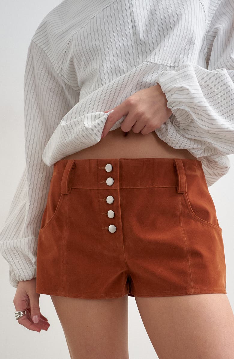Topshop Faux Suede Micro Shorts, Alternate, color, Tan