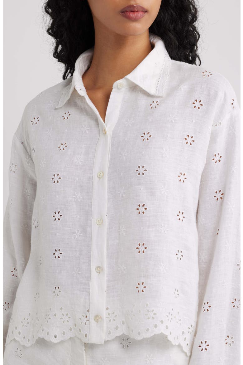 Delano Eyelet Linen Shirt, Alternate, color, OPTIC WHITE