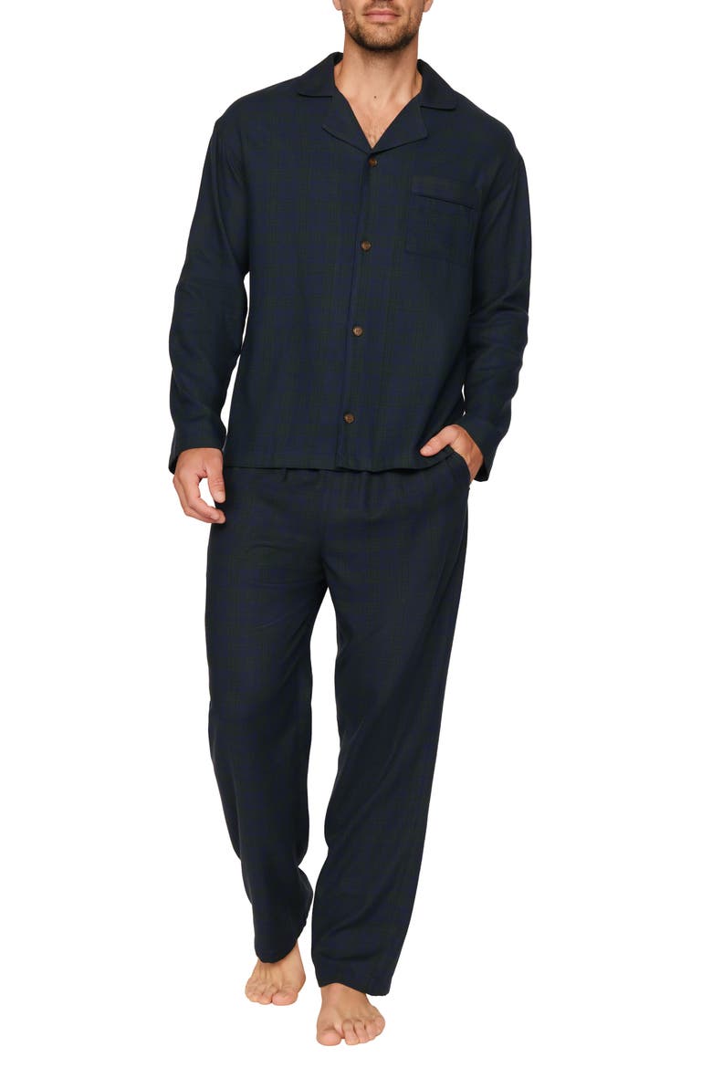 Organic Cotton Blend Flannel Pajamas, Main, color, HERITAGE CHECK NAVY/