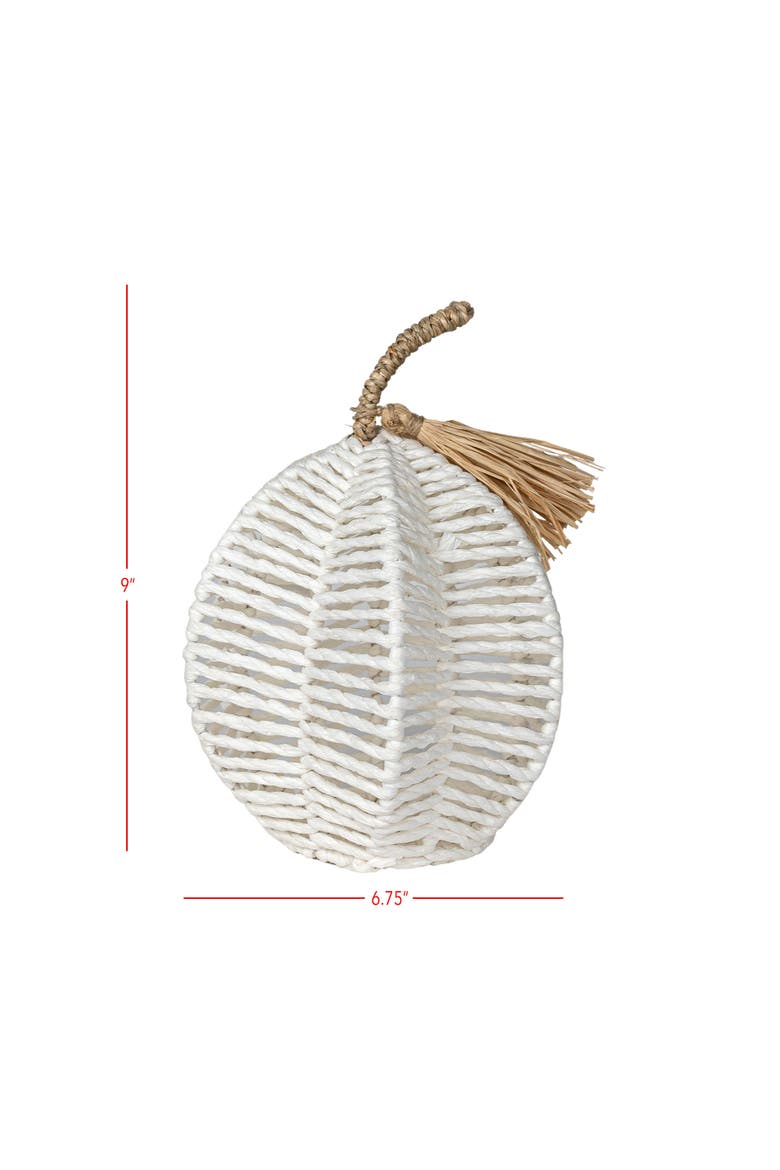 Decorative White Woven Rope Pumpkin on Metal Frame, Alternate, color, White