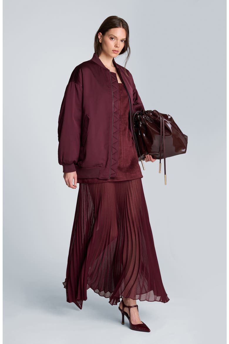 Pleated Faux Suede Midi Dress, Alternate, color, SUGAR BEET