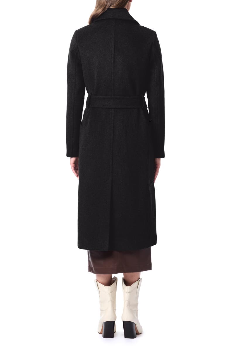 Bernardo Belted Wool Blend Longline Coat, Alternate, color, Black