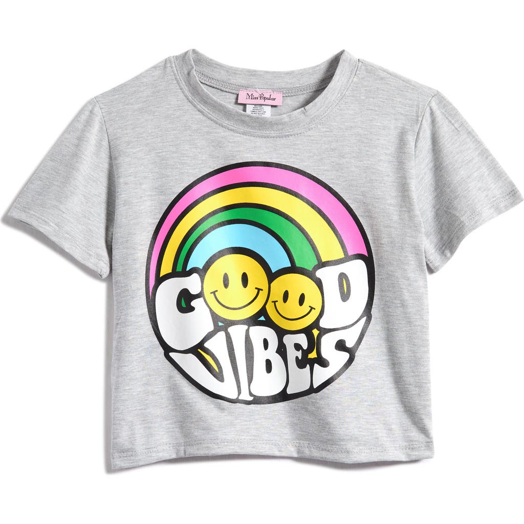 Shop Miss Popular Kids' Good Vibes Stretch Cotton Graphic T-shirt In H Grey