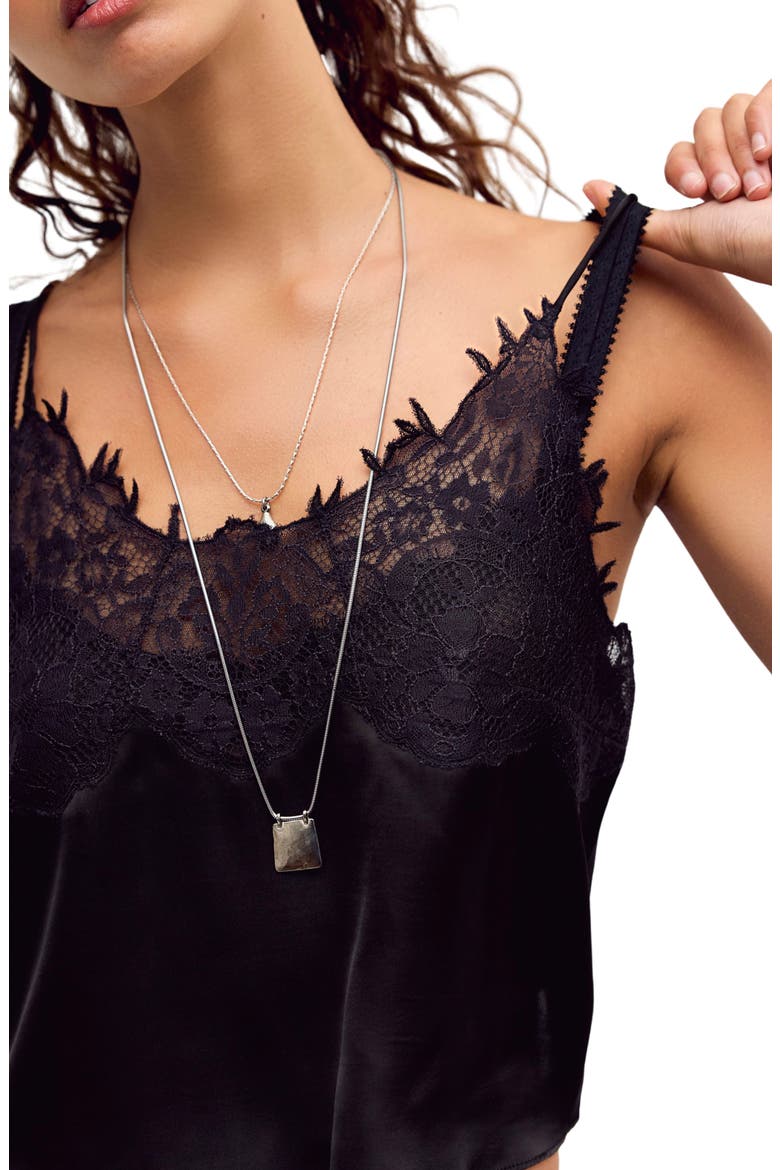 Intimately FP Carmella Lace Trim Satin Cami, Alternate, color, BLACK