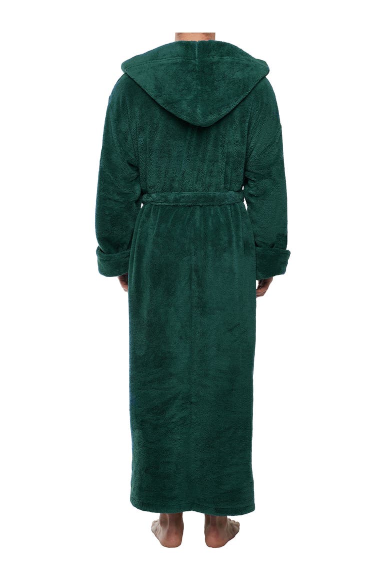 Men's Hooded Long Fleece Robe, Alternate, color, Forest Green