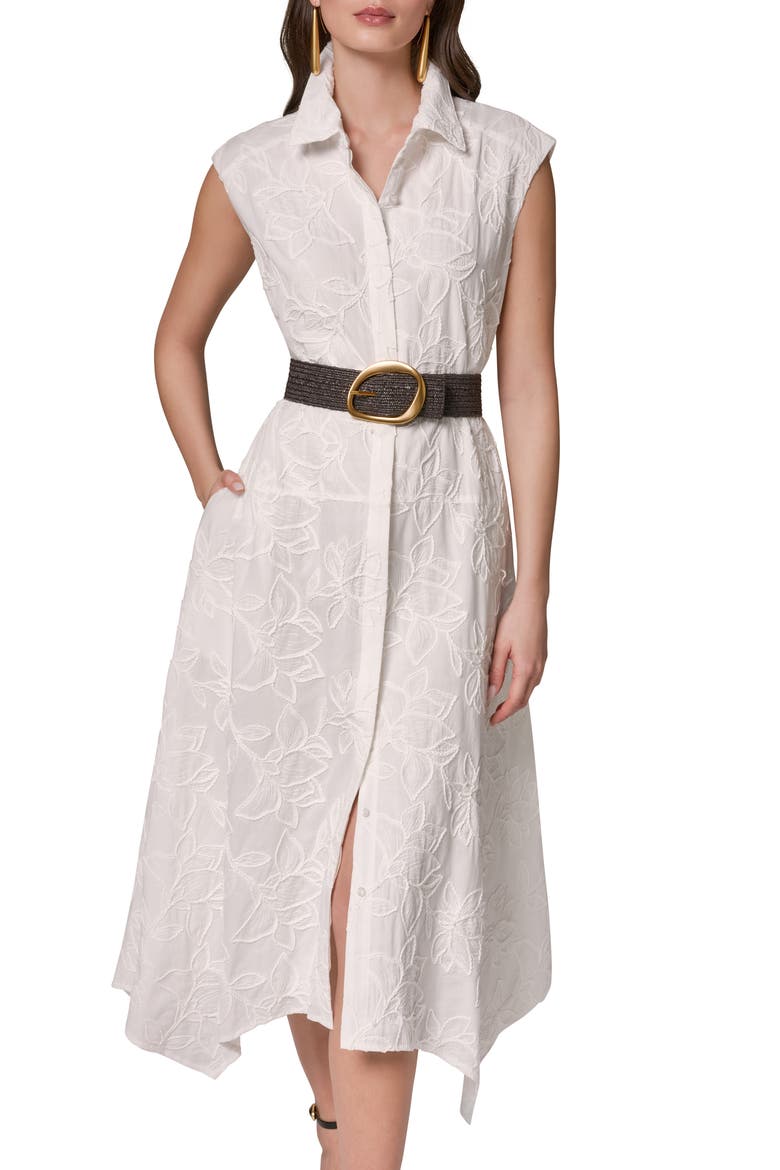 Embroidered Belted Sleeveless Dress, Alternate, color, CREAM