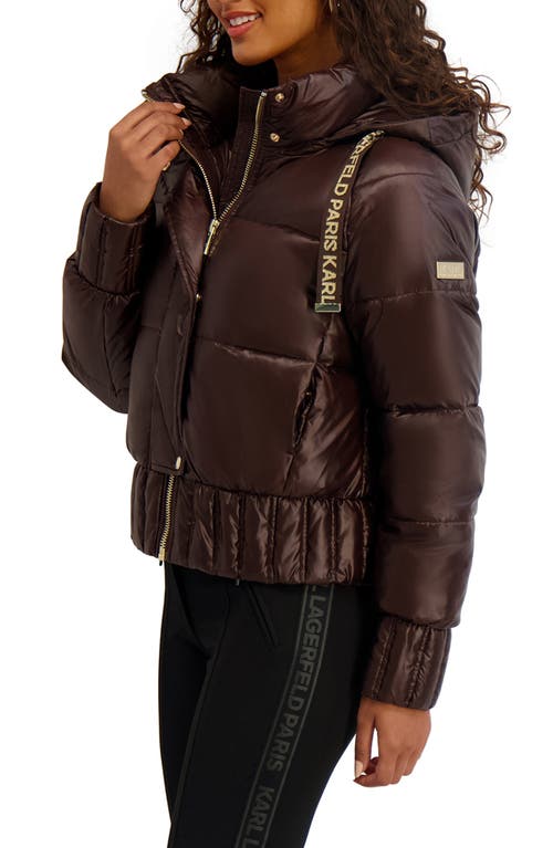 Karl Lagerfeld Paris Crop Puffer Bomber Jacket In Brown