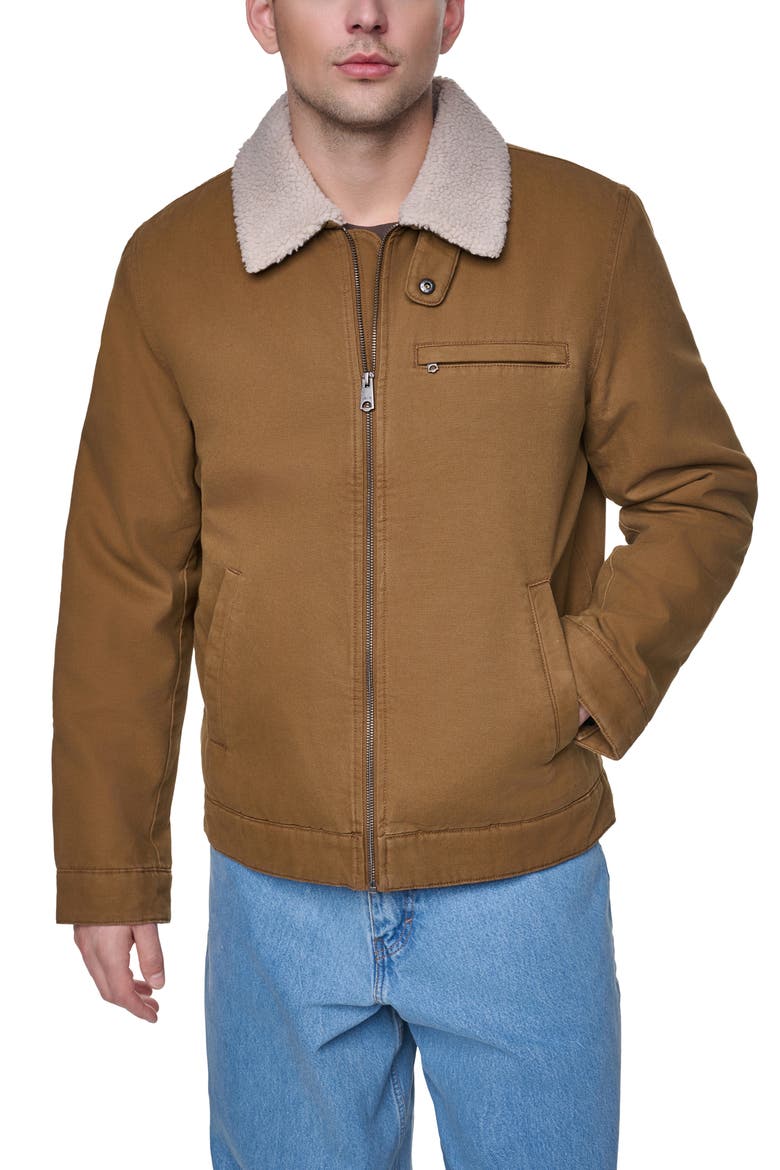 Western Utility Jacket with Faux Shearling Collar, Main, color, BROWN