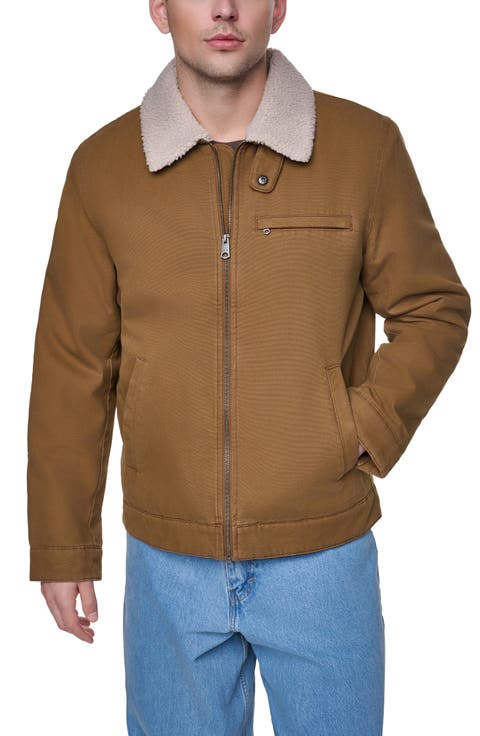 Western Utility Jacket with Faux Shearling Collar