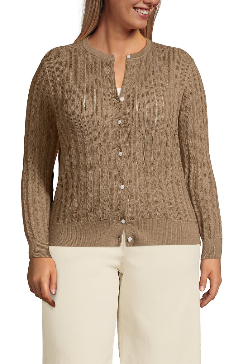 Cotton Pointelle Modern Cardigan Sweater, Main, color, Vicuna Heather