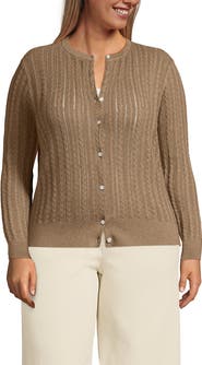 Lands' End Plus Size Cotton Pointelle Modern Cardigan Sweater