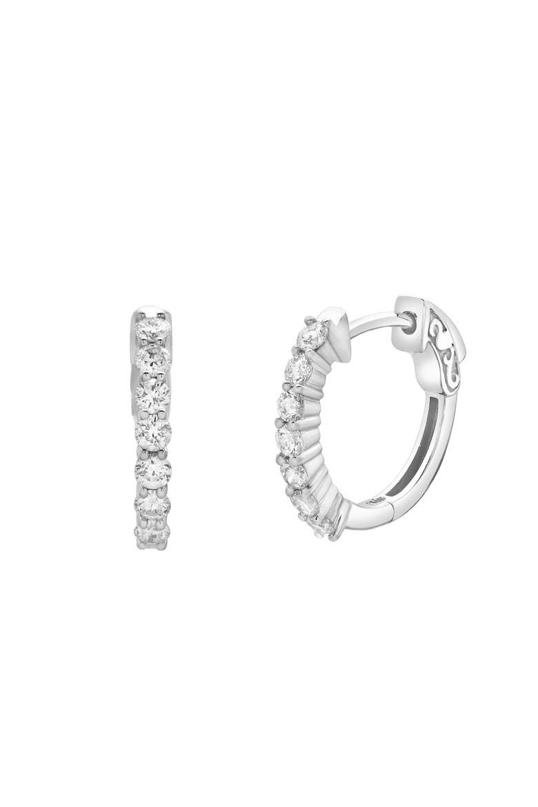 Azaleia Beaded Diamond Huggie Hoop Earrings in 14K Gold, Alternate, color, 14K White Gold
