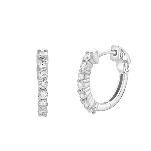 Luvmyjewelry Rosewood Halfway Diamond Set Huggie Hoop Earrings In 14k Gold