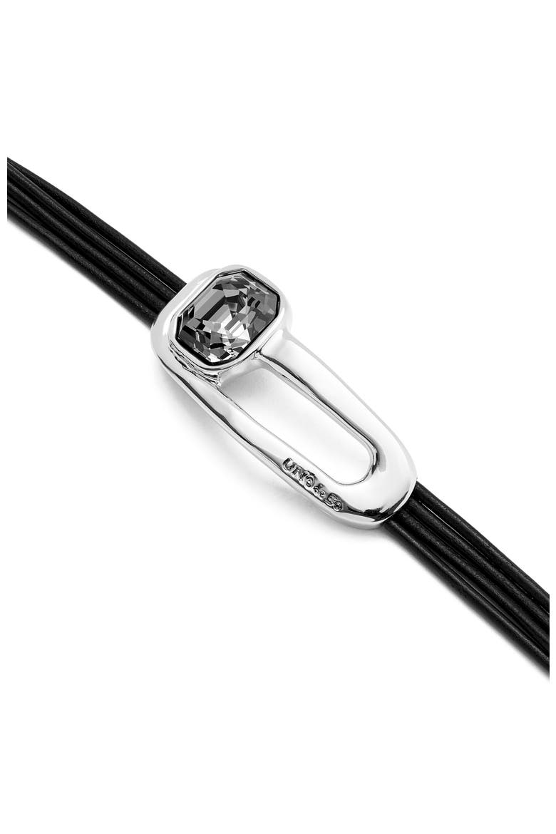 Leather Bracelet with Black Faceted Details, Alternate, color, Silver