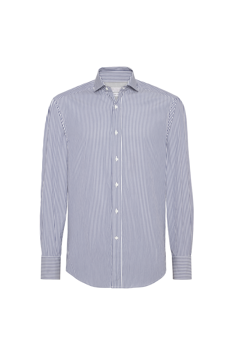 Brunello Cucinelli Striped poplin shirt, Main, color, Navy Blue