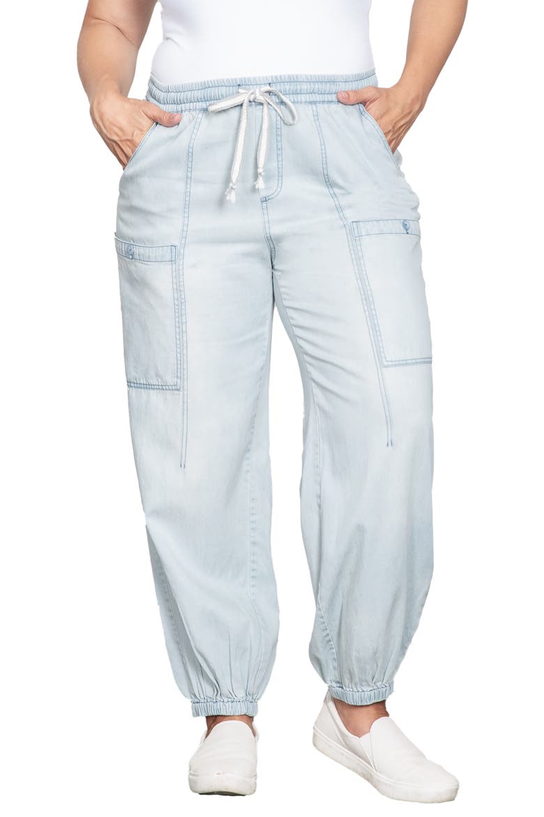 Low Slung Denim Cargo Joggers, Main, color, LIGHT HAND SAND