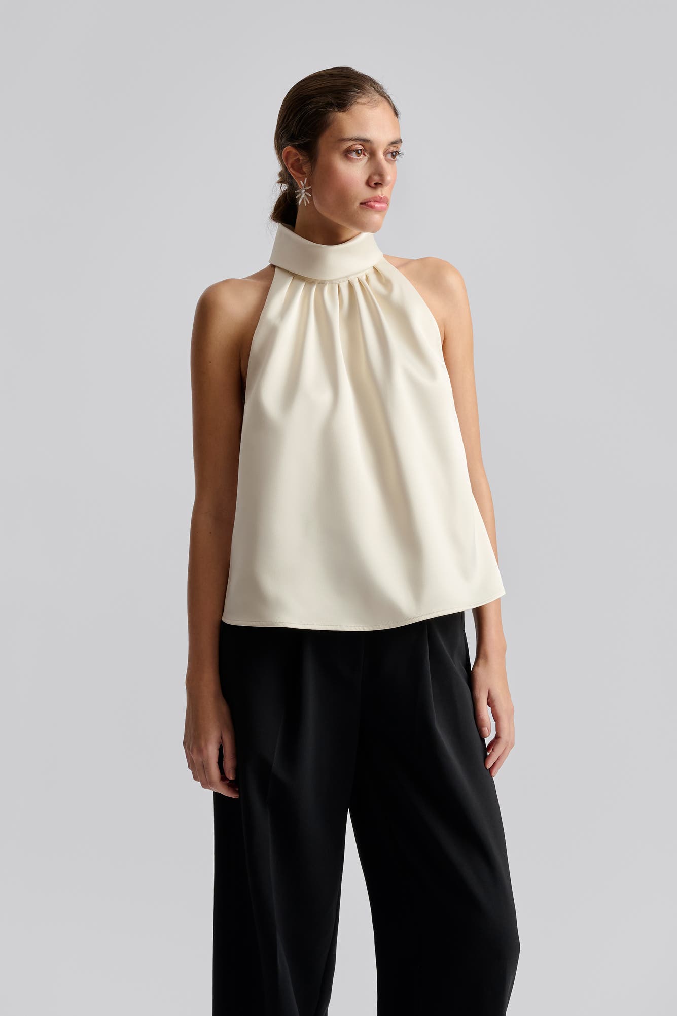 Malina Minea Satin Halterneck Top In Neutral