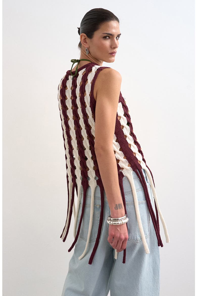 Knitted Sleeveless Fringe Top, Alternate, color, BURGUNDY